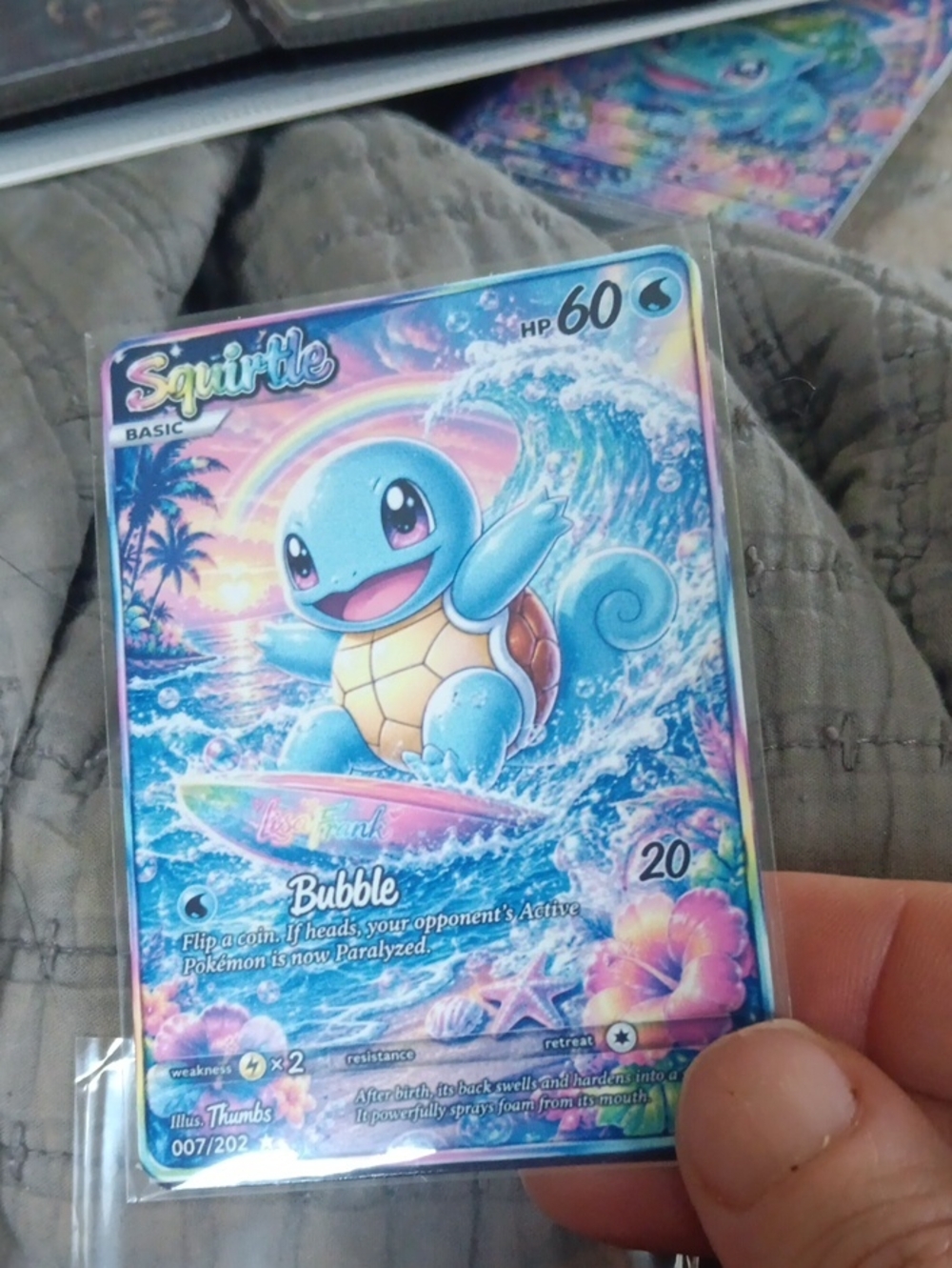 Pokemon Squirtle Holographic Surfing Card - Blue, Pink, Purple